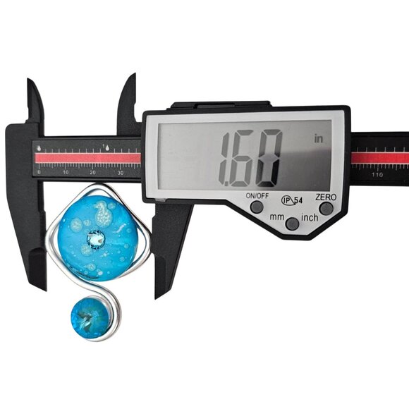 Jeff Lieb Blue Flat Bead Modern Clip On Earrings Rivoli Rhinestone, Signed - Picture 7 of 8